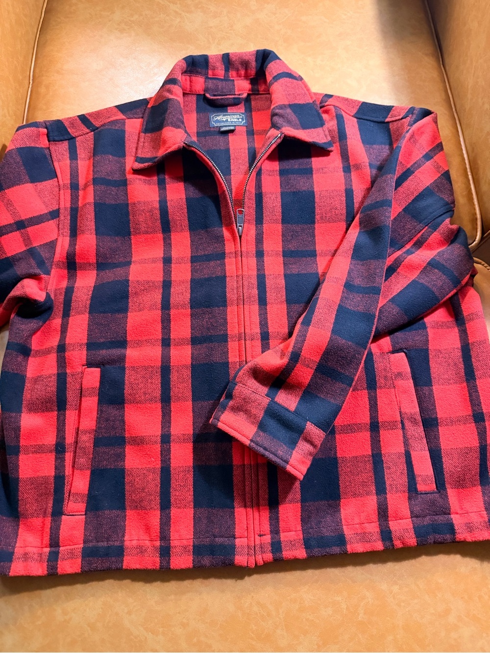American Eagle Red and Black Plaid Wool Jacket Shacket